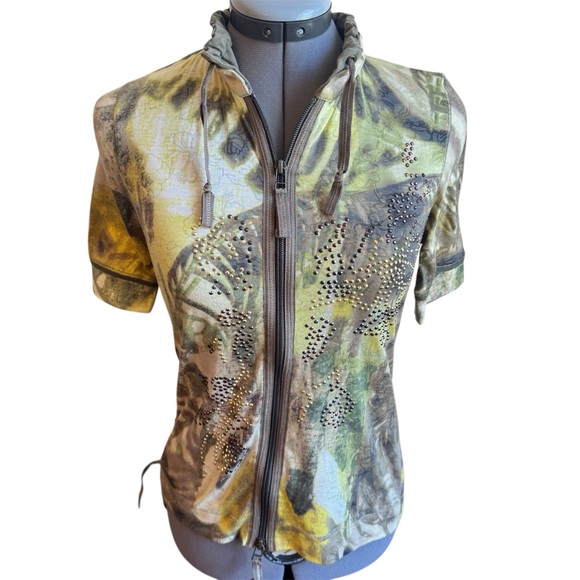Luisa Cerano Tops - Y2K Luisa Cerano Abstract Print Zip Up Rhinestone Embellished Fairy Grunge Edgy